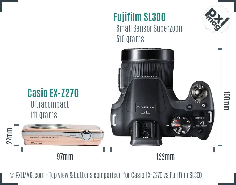 Casio EX-Z270 vs Fujifilm SL300 top view buttons comparison