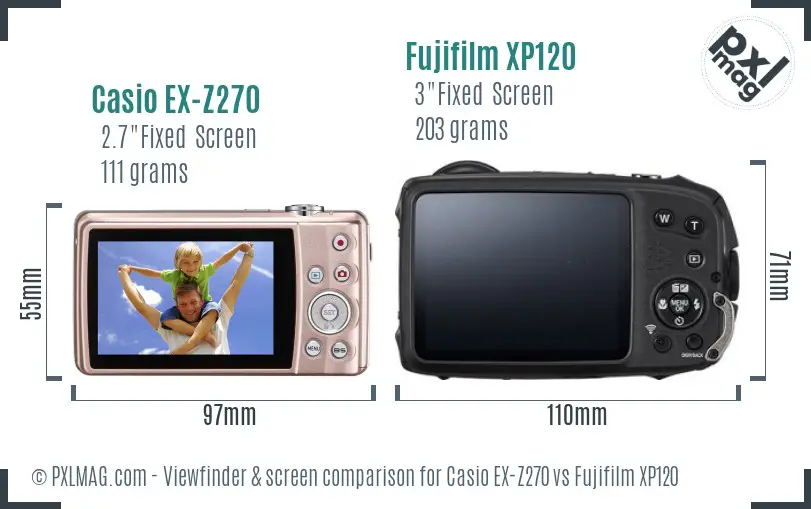 Casio EX-Z270 vs Fujifilm XP120 Screen and Viewfinder comparison