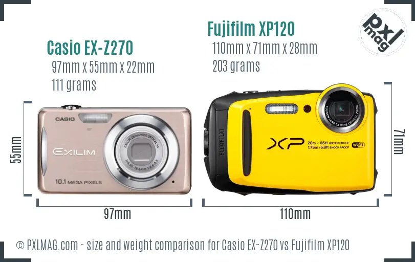 Casio EX-Z270 vs Fujifilm XP120 size comparison