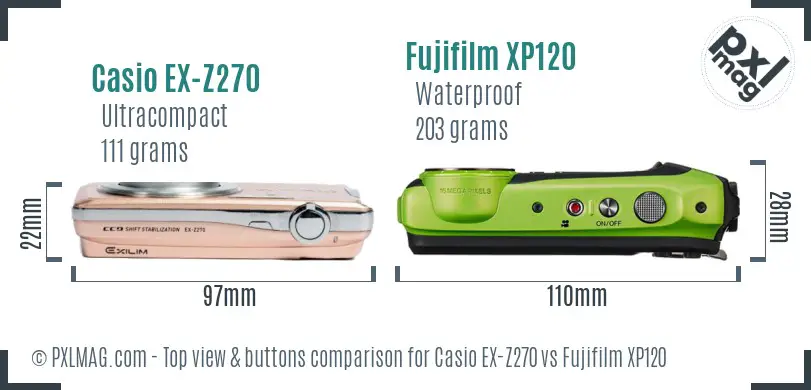 Casio EX-Z270 vs Fujifilm XP120 top view buttons comparison