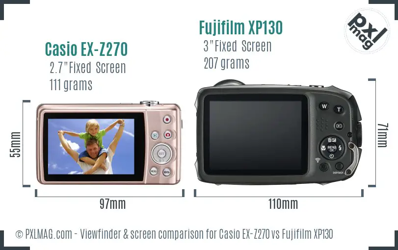 Casio EX-Z270 vs Fujifilm XP130 Screen and Viewfinder comparison