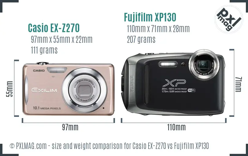 Casio EX-Z270 vs Fujifilm XP130 size comparison