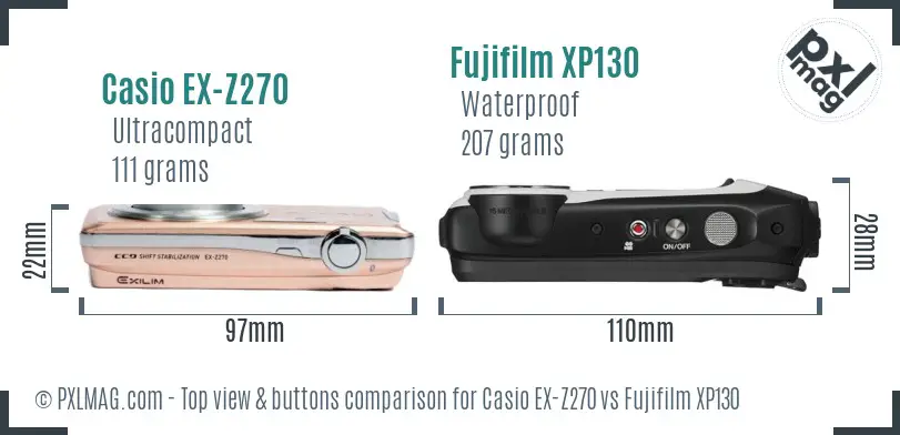 Casio EX-Z270 vs Fujifilm XP130 top view buttons comparison
