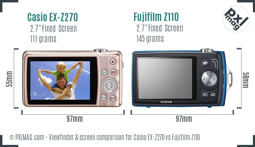 Casio EX-Z270 vs Fujifilm Z110 Screen and Viewfinder comparison
