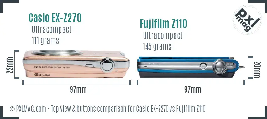 Casio EX-Z270 vs Fujifilm Z110 top view buttons comparison