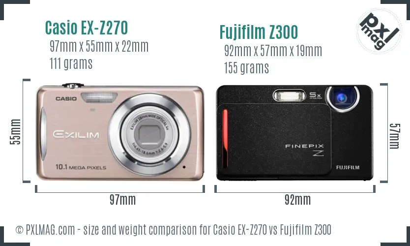 Casio EX-Z270 vs Fujifilm Z300 size comparison