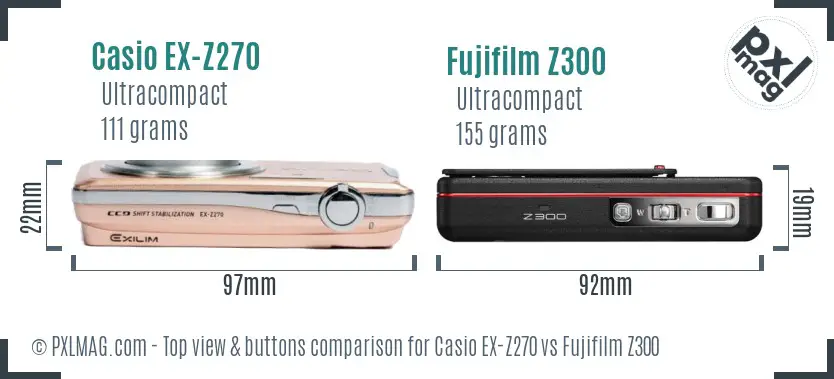 Casio EX-Z270 vs Fujifilm Z300 top view buttons comparison