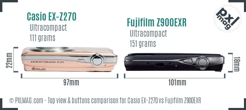 Casio EX-Z270 vs Fujifilm Z900EXR top view buttons comparison