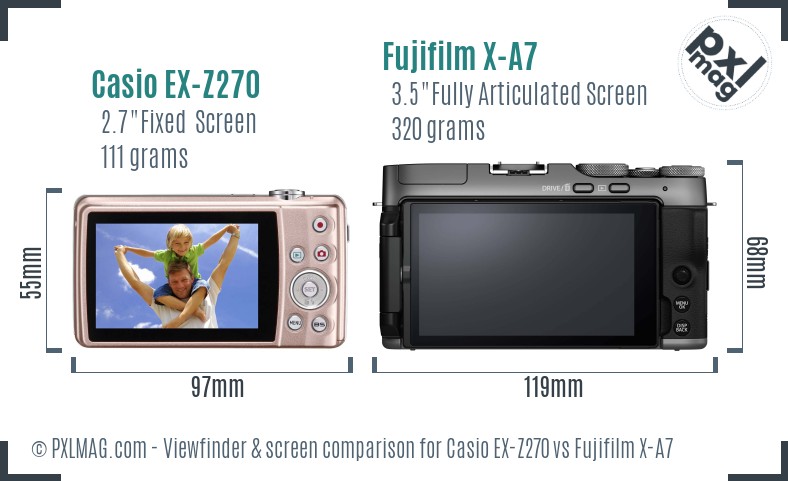 Casio EX-Z270 vs Fujifilm X-A7 Screen and Viewfinder comparison