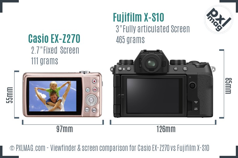 Casio EX-Z270 vs Fujifilm X-S10 Screen and Viewfinder comparison