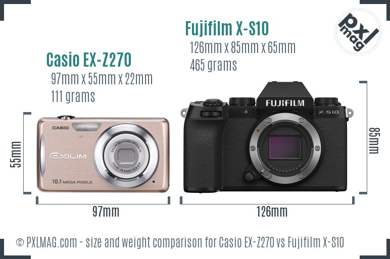 Casio EX-Z270 vs Fujifilm X-S10 size comparison