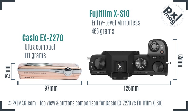 Casio EX-Z270 vs Fujifilm X-S10 top view buttons comparison