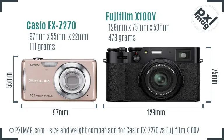 Casio EX-Z270 vs Fujifilm X100V size comparison