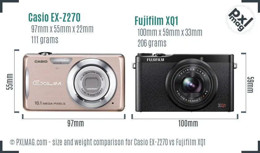 Casio EX-Z270 vs Fujifilm XQ1 size comparison