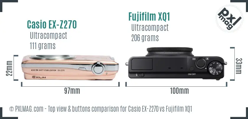 Casio EX-Z270 vs Fujifilm XQ1 top view buttons comparison