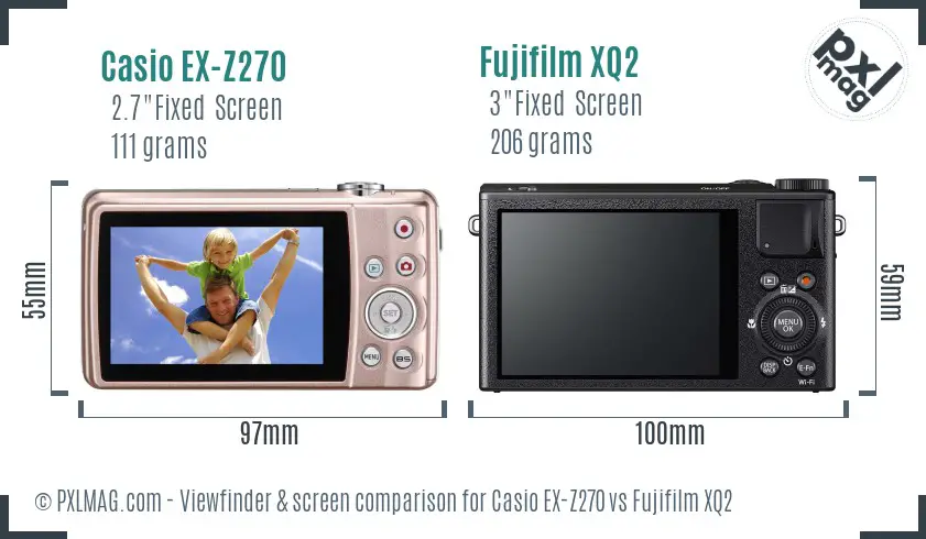 Casio EX-Z270 vs Fujifilm XQ2 Screen and Viewfinder comparison