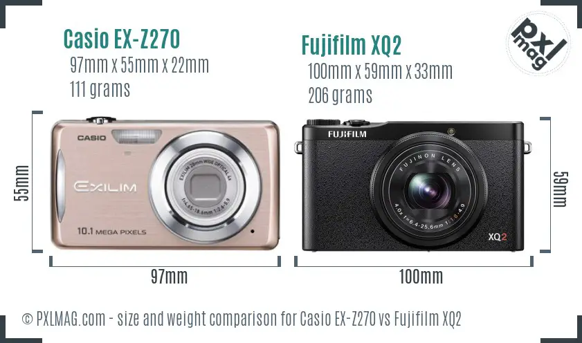 Casio EX-Z270 vs Fujifilm XQ2 size comparison