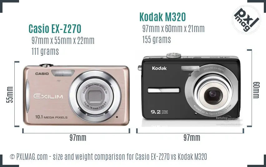 Casio EX-Z270 vs Kodak M320 size comparison