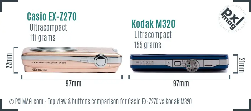 Casio EX-Z270 vs Kodak M320 top view buttons comparison