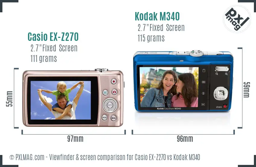 Casio EX-Z270 vs Kodak M340 Screen and Viewfinder comparison