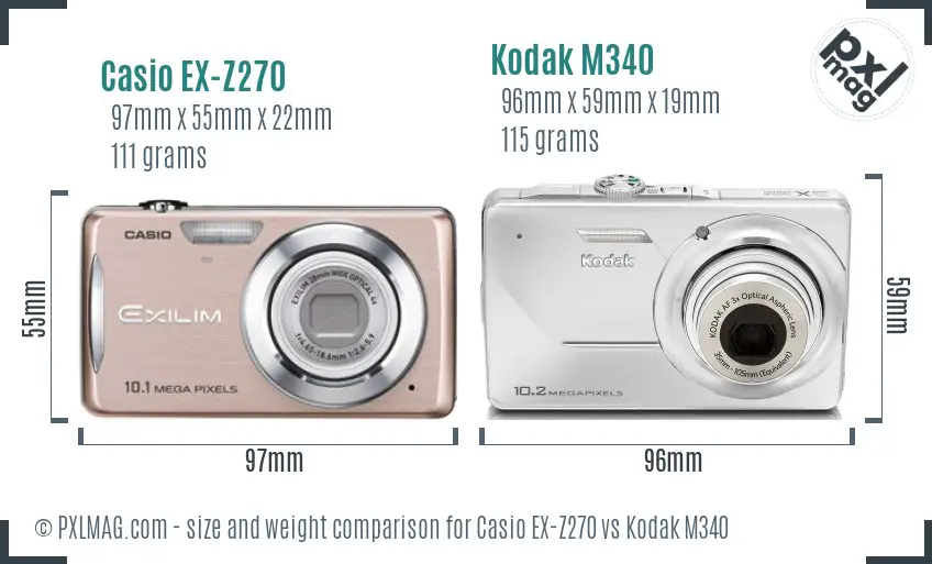 Casio EX-Z270 vs Kodak M340 size comparison