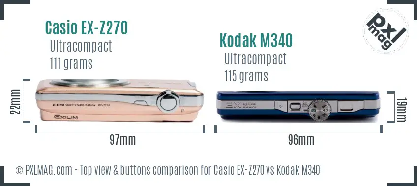 Casio EX-Z270 vs Kodak M340 top view buttons comparison