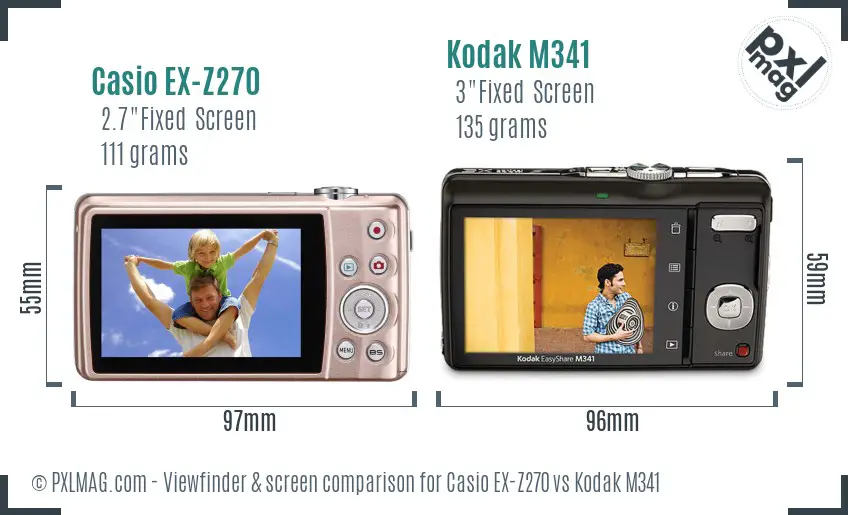 Casio EX-Z270 vs Kodak M341 Screen and Viewfinder comparison Casio EX-Z270 vs Kodak M341 Screen and Viewfinder comparison