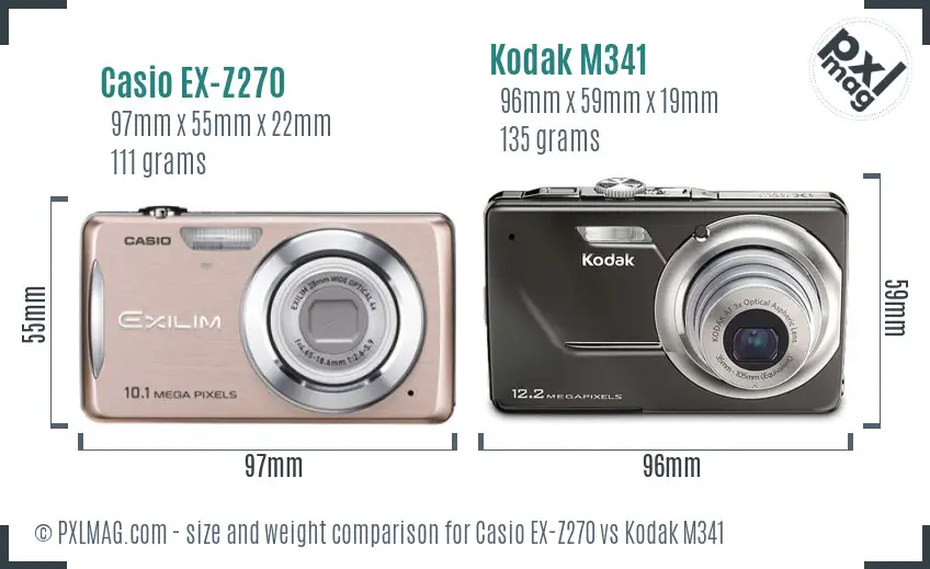 Casio EX-Z270 vs Kodak M341 size comparison Casio EX-Z270 vs Kodak M341 size comparison