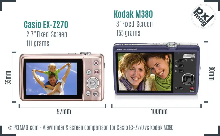Casio EX-Z270 vs Kodak M380 Screen and Viewfinder comparison