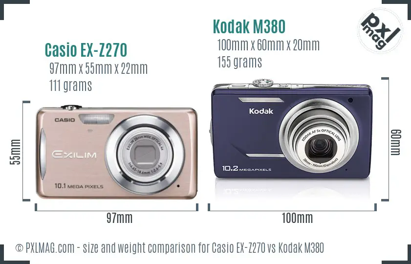 Casio EX-Z270 vs Kodak M380 size comparison