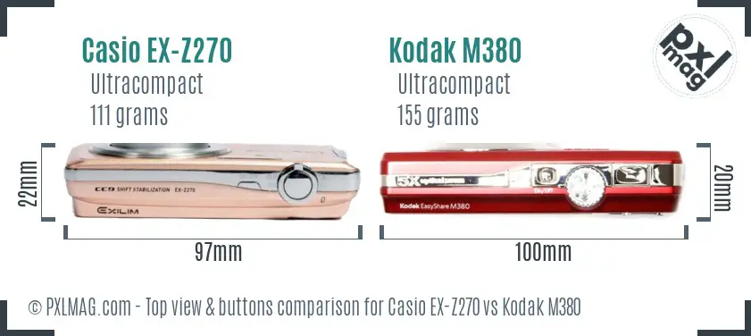 Casio EX-Z270 vs Kodak M380 top view buttons comparison