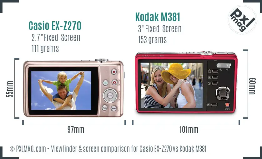 Casio EX-Z270 vs Kodak M381 Screen and Viewfinder comparison Casio EX-Z270 vs Kodak M381 Screen and Viewfinder comparison