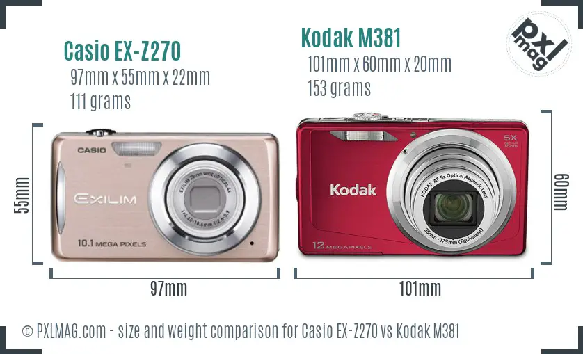 Casio EX-Z270 vs Kodak M381 size comparison Casio EX-Z270 vs Kodak M381 size comparison