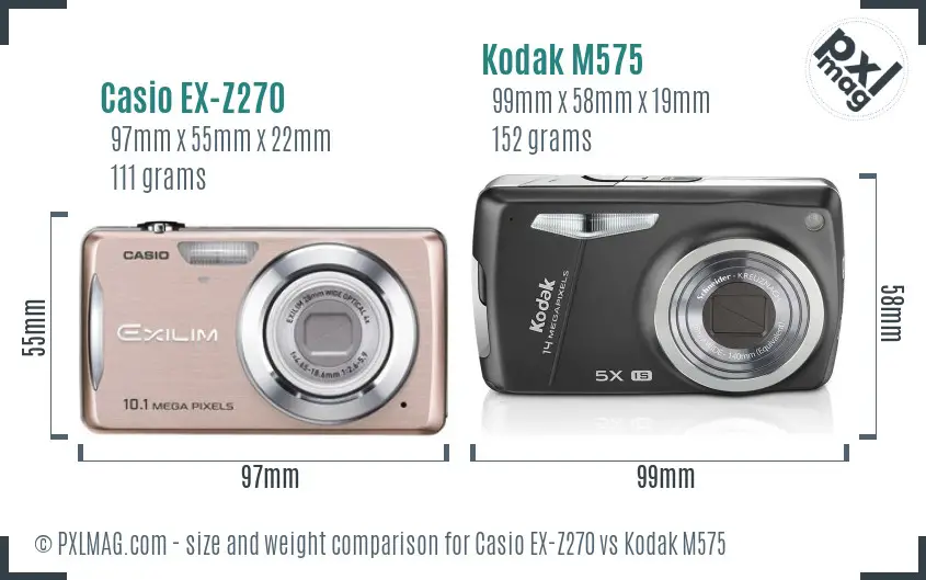 Casio EX-Z270 vs Kodak M575 size comparison