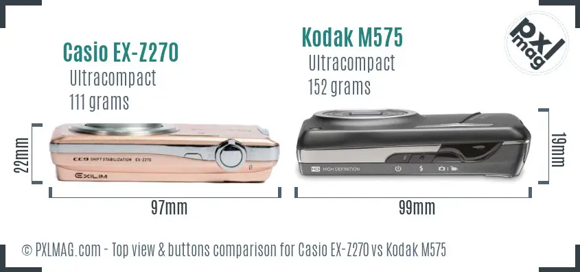 Casio EX-Z270 vs Kodak M575 top view buttons comparison