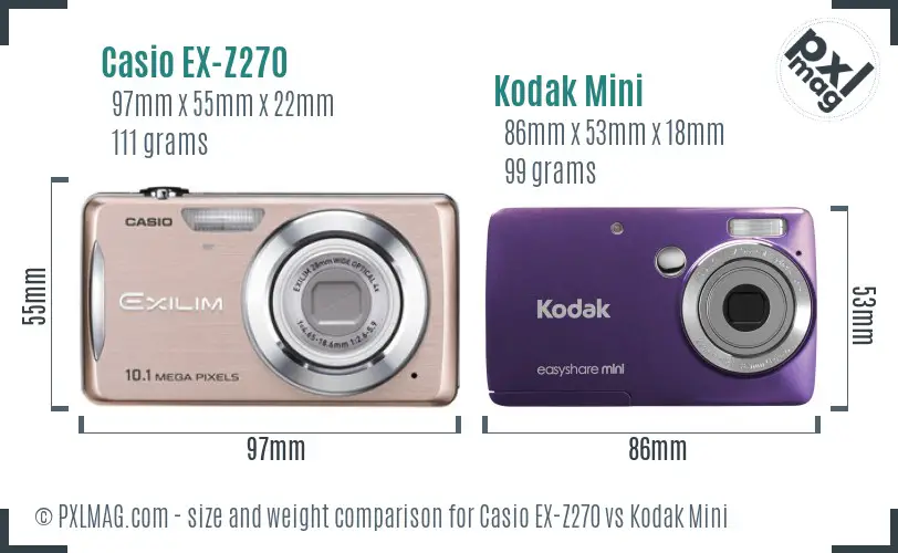 Casio EX-Z270 vs Kodak Mini size comparison