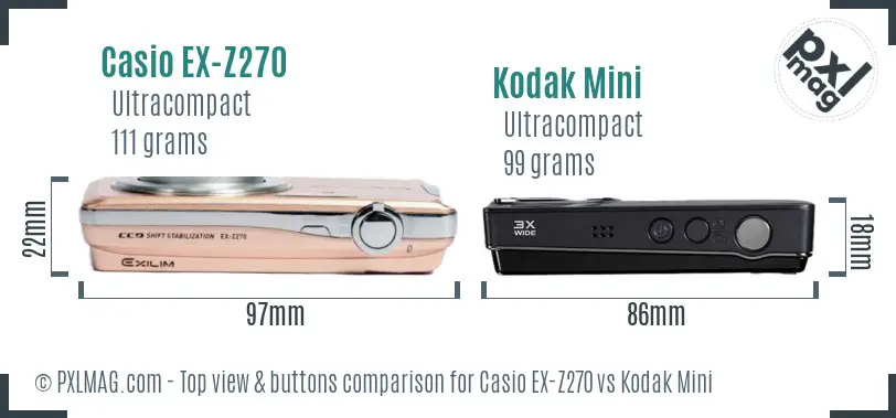 Casio EX-Z270 vs Kodak Mini top view buttons comparison