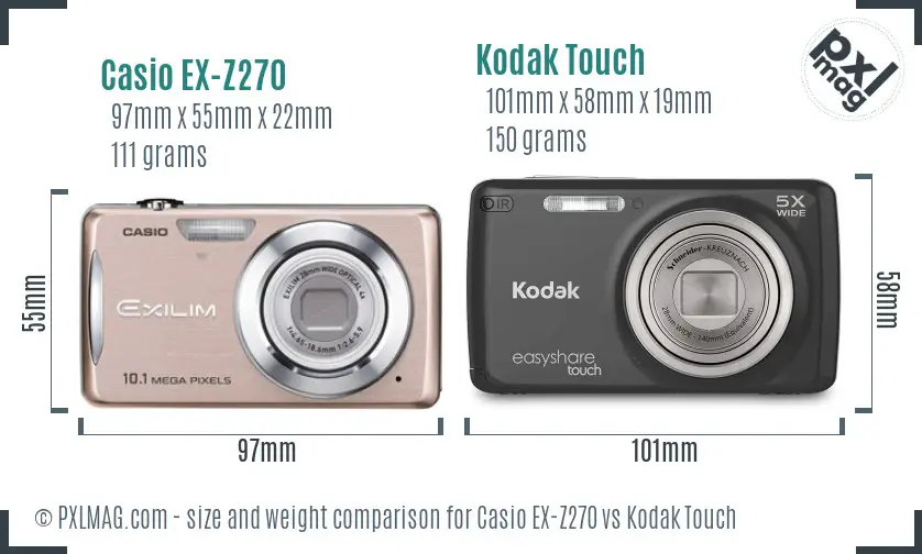 Casio EX-Z270 vs Kodak Touch size comparison