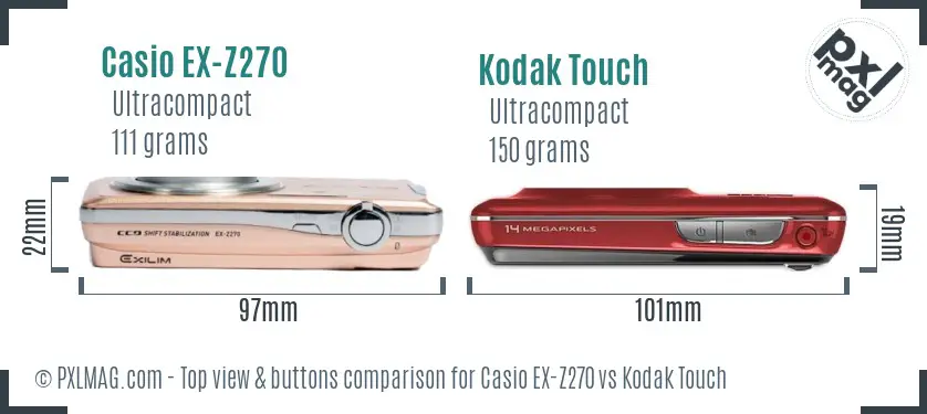 Casio EX-Z270 vs Kodak Touch top view buttons comparison