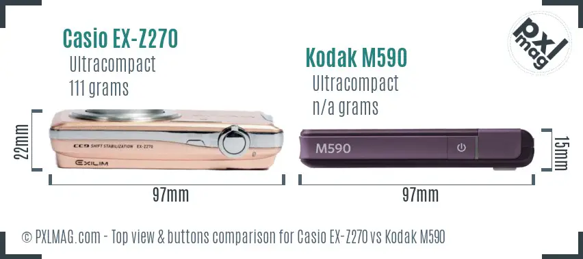 Casio EX-Z270 vs Kodak M590 top view buttons comparison Casio EX-Z270 vs Kodak M590 top view buttons comparison