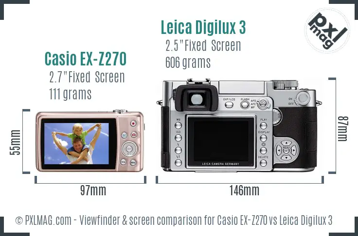 Casio EX-Z270 vs Leica Digilux 3 Screen and Viewfinder comparison