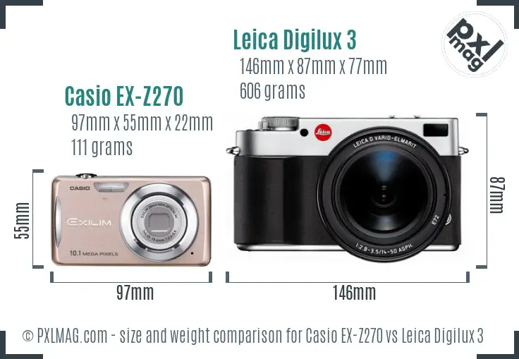 Casio EX-Z270 vs Leica Digilux 3 size comparison