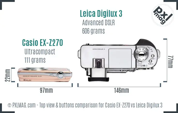 Casio EX-Z270 vs Leica Digilux 3 top view buttons comparison