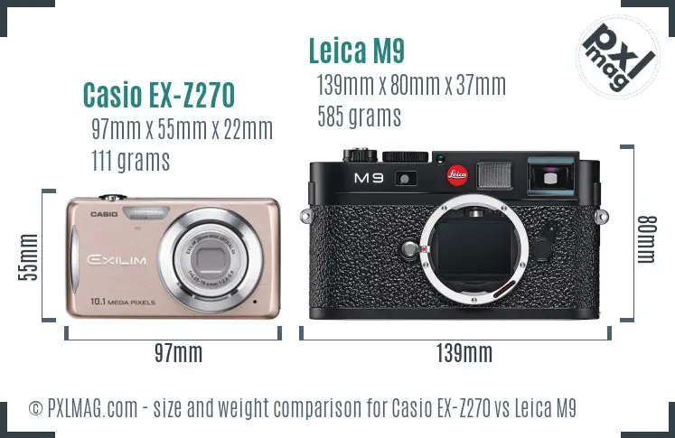 Casio EX-Z270 vs Leica M9 size comparison