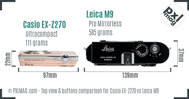 Casio EX-Z270 vs Leica M9 top view buttons comparison