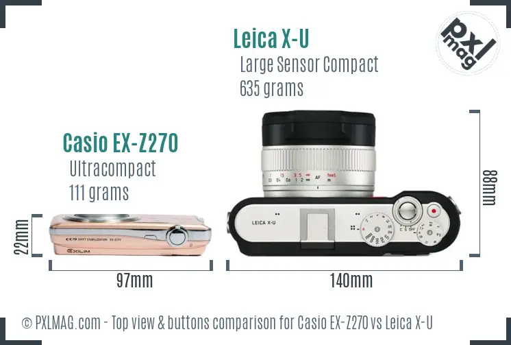 Casio EX-Z270 vs Leica X-U top view buttons comparison