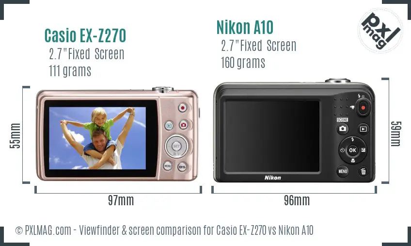 Casio EX-Z270 vs Nikon A10 Screen and Viewfinder comparison