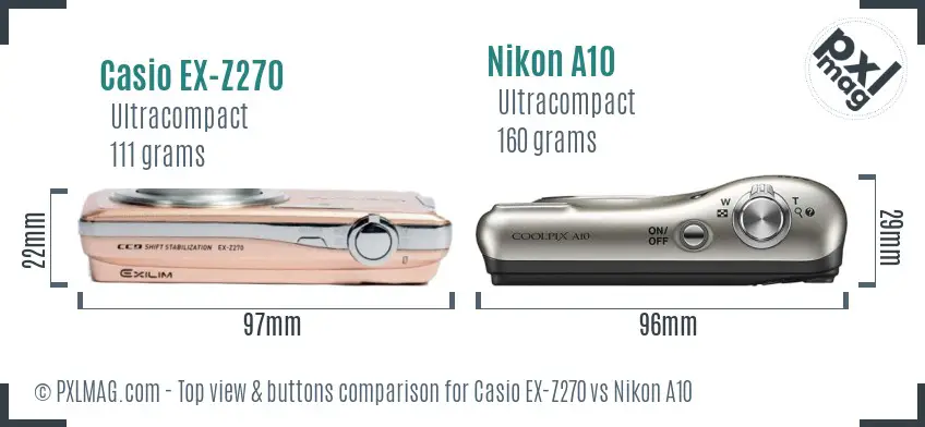 Casio EX-Z270 vs Nikon A10 top view buttons comparison