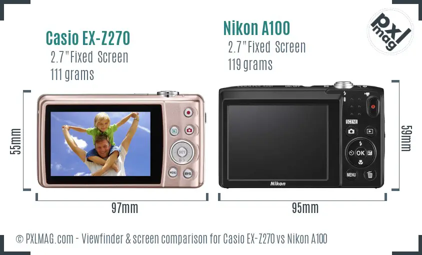 Casio EX-Z270 vs Nikon A100 Screen and Viewfinder comparison
