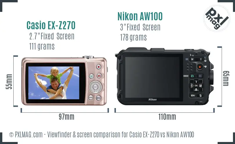Casio EX-Z270 vs Nikon AW100 Screen and Viewfinder comparison